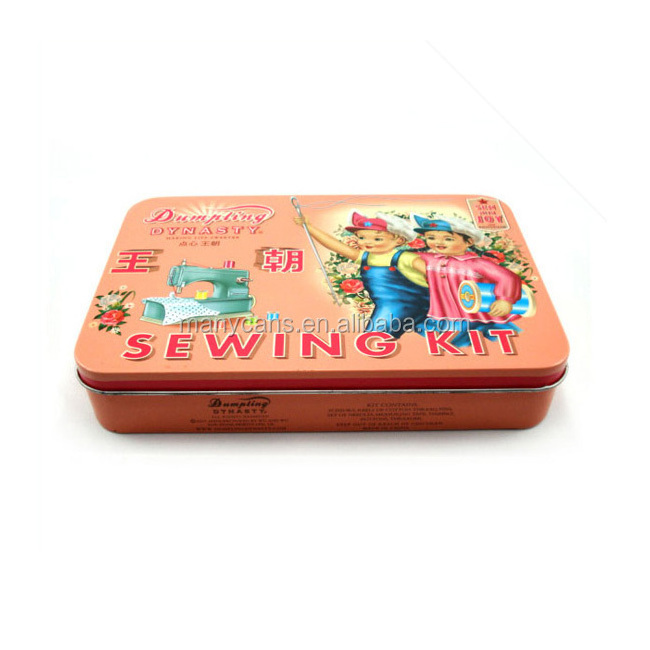 Sewing kit tin box with hinge