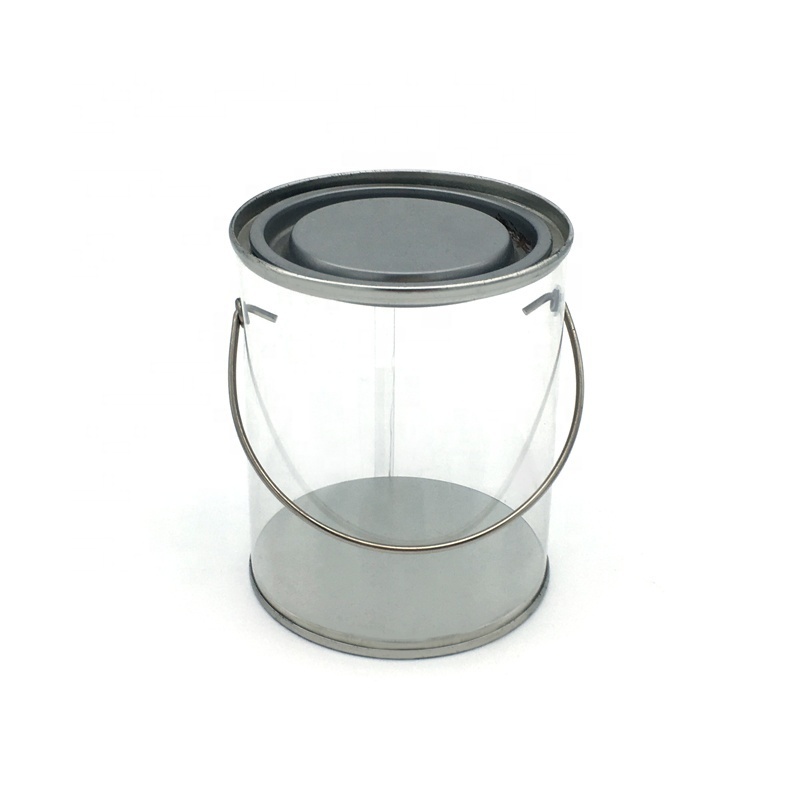 Custom Paint Round Tin Cans Clear Plastic PET Empty Tin Bucket with Lids For Art Crafts Candy Chocolate DIY Packing