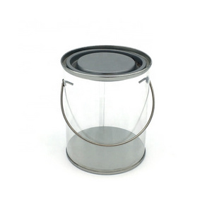 Custom Paint Round Tin Cans Clear Plastic PET Empty Tin Bucket with Lids For Art Crafts Candy Chocolate DIY Packing