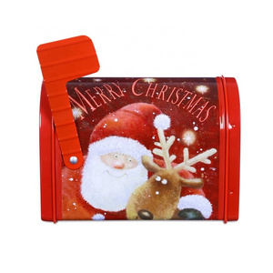 HOT SALE OEM Christmas Gift Tin Can Christmas mailbox shape metal box with flag Tin Box For Candy Cake Biscuits Packaging