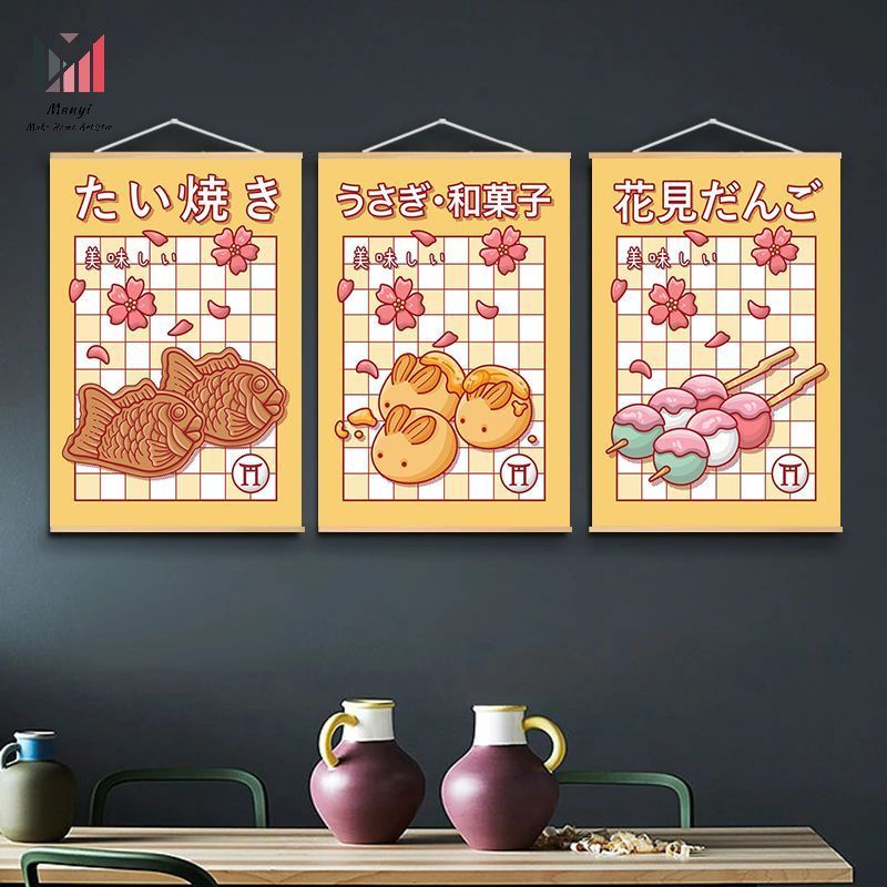 Japanese Delicious Food Taiyaki and Cherry Blossom Meatball Street Wall Art poster and print Canvas For Restaurant Room Decor