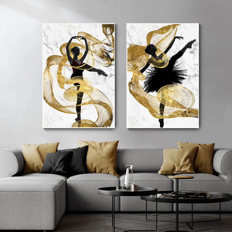 Golden streamer dancing girl portrait abstract luxury Wall Art Pictures Canvas Painting For home Decor Cuadros Living Room