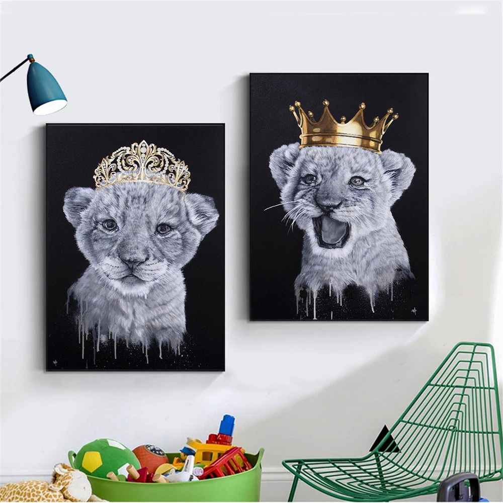 Cute Baby Lion Queen and King Animal Posters Wall Art Pictures and Prints on Canvas painting For Home Child's Room Decor