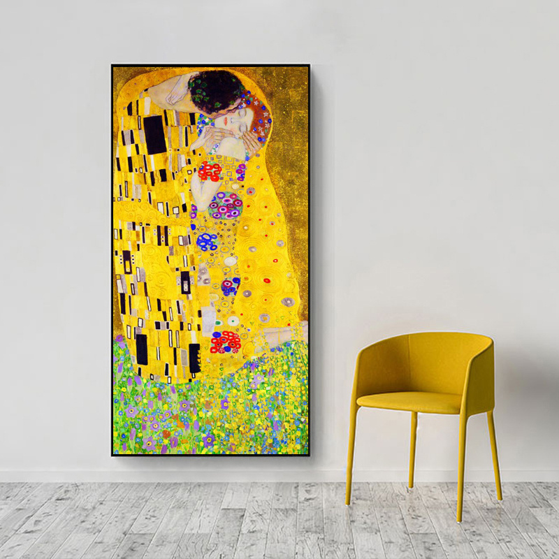 Famous Artist Gustav Klimt kiss Abstract Oil Painting on Canvas Print Poster Art Wall Pictures For Living Room Cuadros Decor