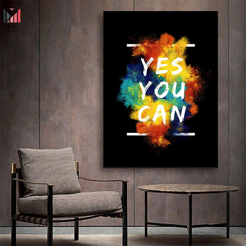 Modern Inspiring Quotes YES YOU CAN Wall Art Pictures and Never Stop To HUSTLE Motivational quotes For Home Office Room Decor