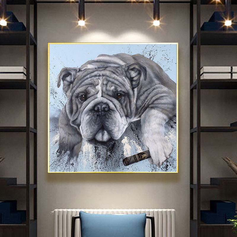 Black and Grey Bulldog and Dog Artwork Wall Art pictures and Posters Print on Canvas Oil Painting For home Room Pet shop Decor