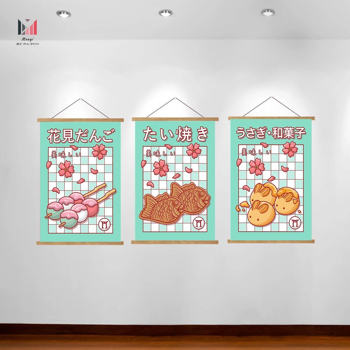 Japanese Delicious Food Taiyaki and Cherry Blossom Meatball Street Wall Art poster and print Canvas For Restaurant Room Decor