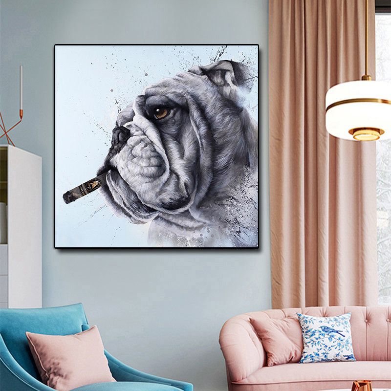 Black and Grey Bulldog and Dog Artwork Wall Art pictures and Posters Print on Canvas Oil Painting For home Room Pet shop Decor