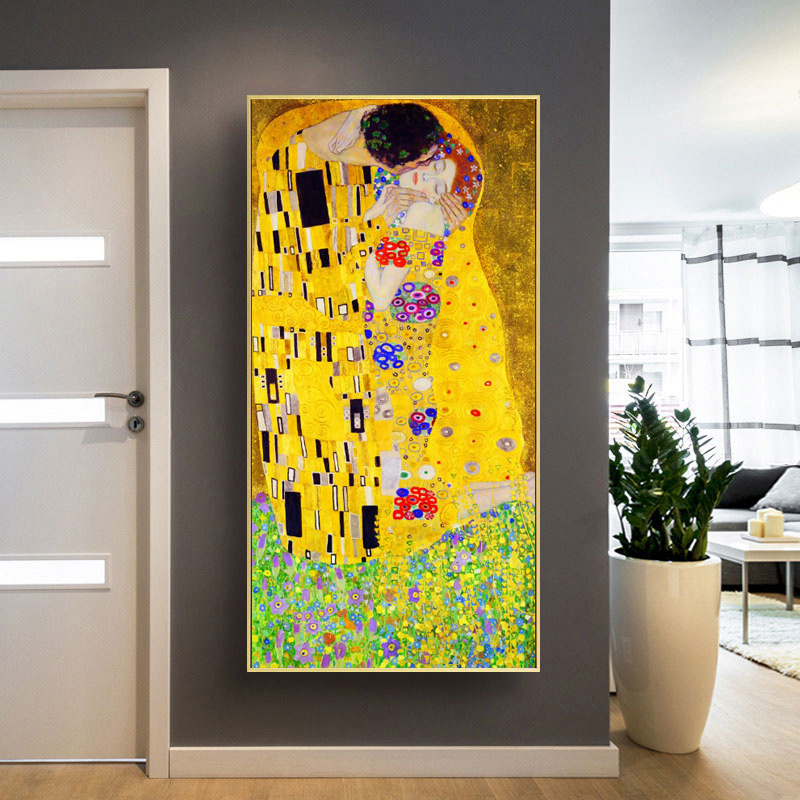 Famous Artist Gustav Klimt kiss Abstract Oil Painting on Canvas Print Poster Art Wall Pictures For Living Room Cuadros Decor