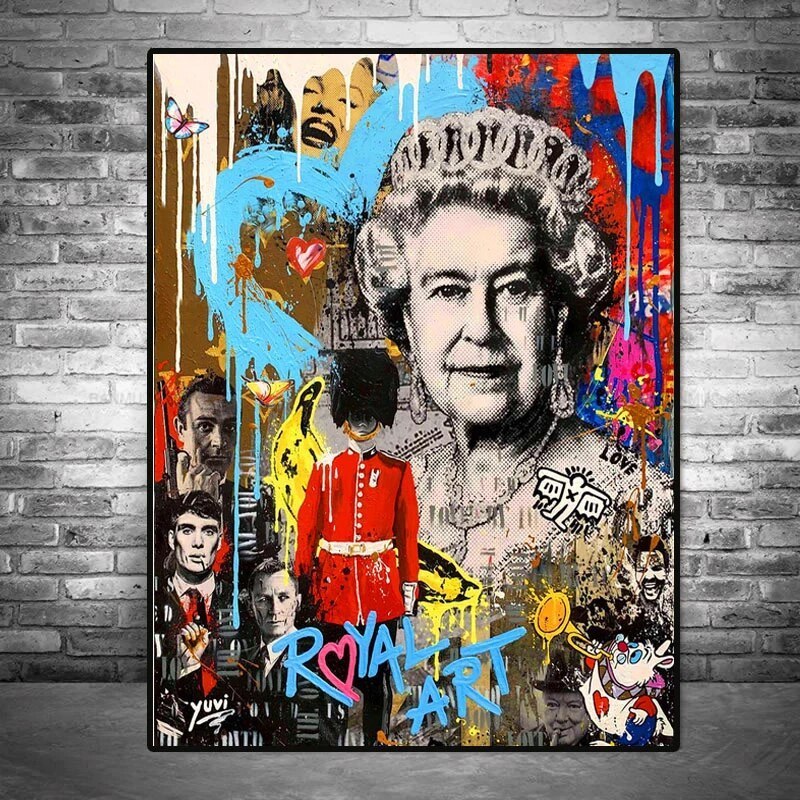 Graffiti Pop Art Queen of England Canvas Painting Colorful Cuadros Posters and Prints Wall Art Pictures Living Room Hom Decor