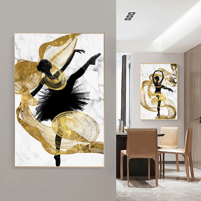 Golden streamer dancing girl portrait abstract luxury Wall Art Pictures Canvas Painting For home Decor Cuadros Living Room