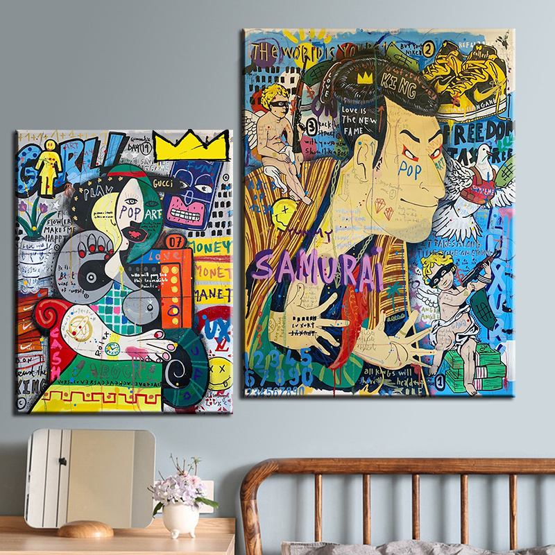 Klimt Graffiti Pop wall Street Art Samura Pictures and posters print on Canvas Oil painting For home Living Room Decor as gift