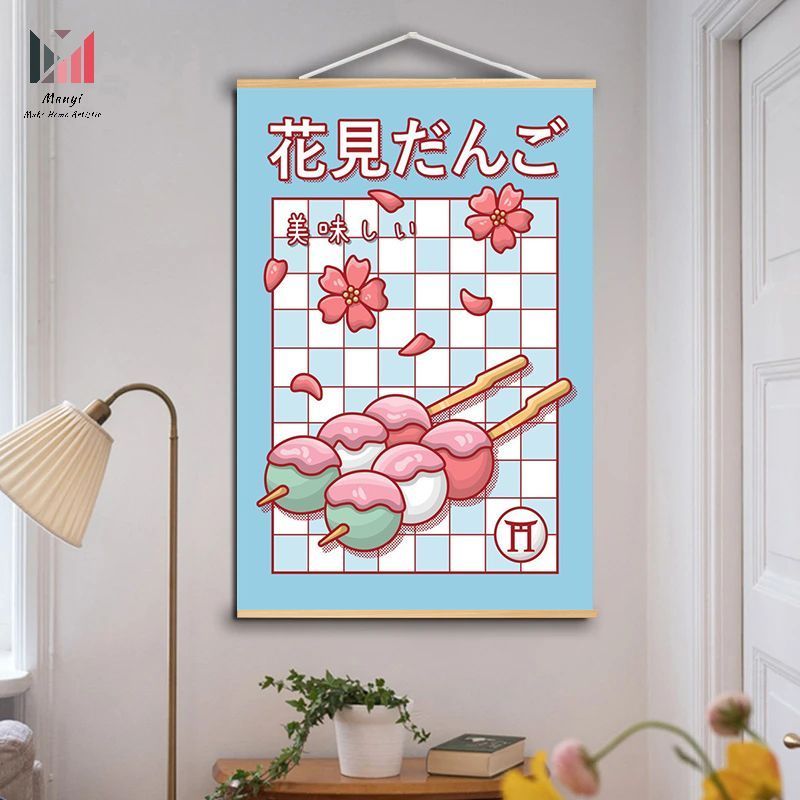 Japanese Delicious Food Taiyaki and Cherry Blossom Meatball Street Wall Art poster and print Canvas For Restaurant Room Decor