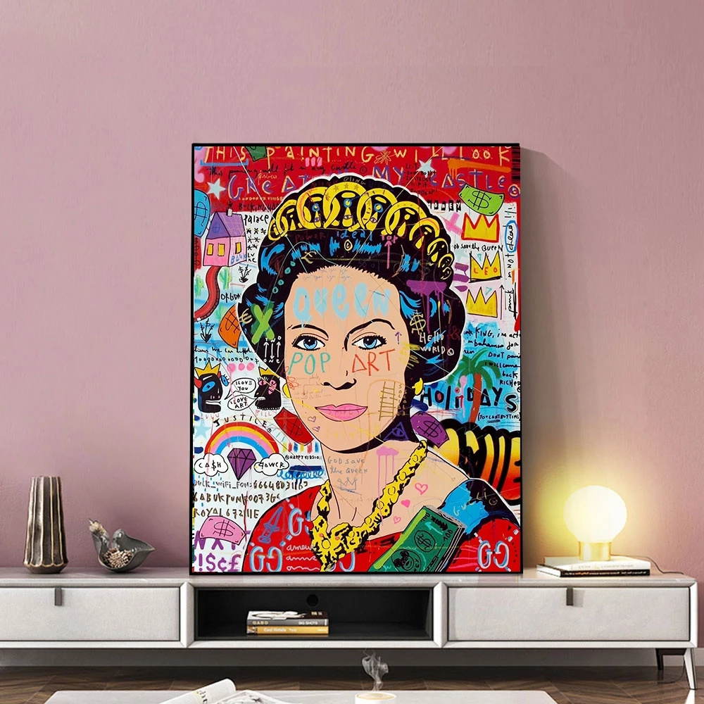 Graffiti Pop Art Queen of England Canvas Painting Colorful Cuadros Posters and Prints Wall Art Pictures Living Room Hom Decor