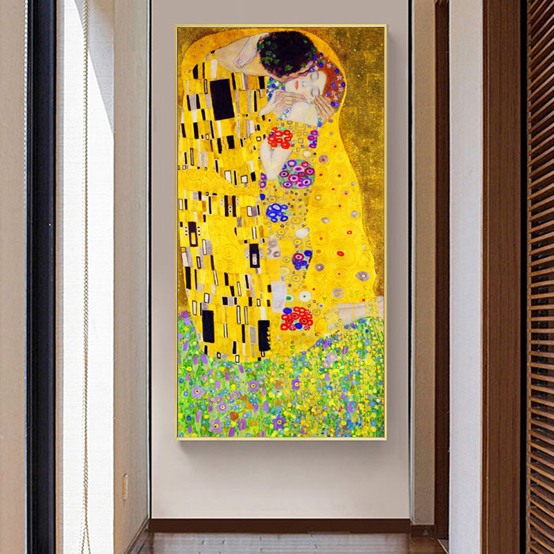 Famous Artist Gustav Klimt kiss Abstract Oil Painting on Canvas Print Poster Art Wall Pictures For Living Room Cuadros Decor