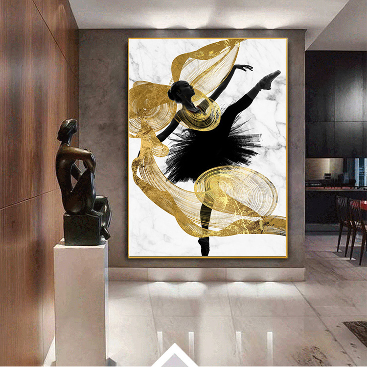 Golden streamer dancing girl portrait abstract luxury Wall Art Pictures Canvas Painting For home Decor Cuadros Living Room