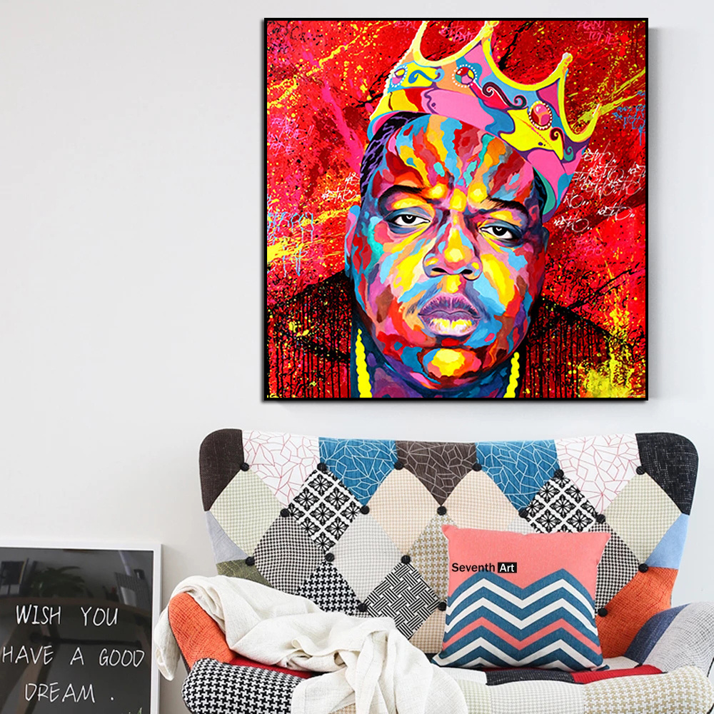 Rapper Smalls Graffiti Portrait Hip Hop Crown Poster Wall Pictures Print Cuadros Canvas Painting Living Room Home Decor