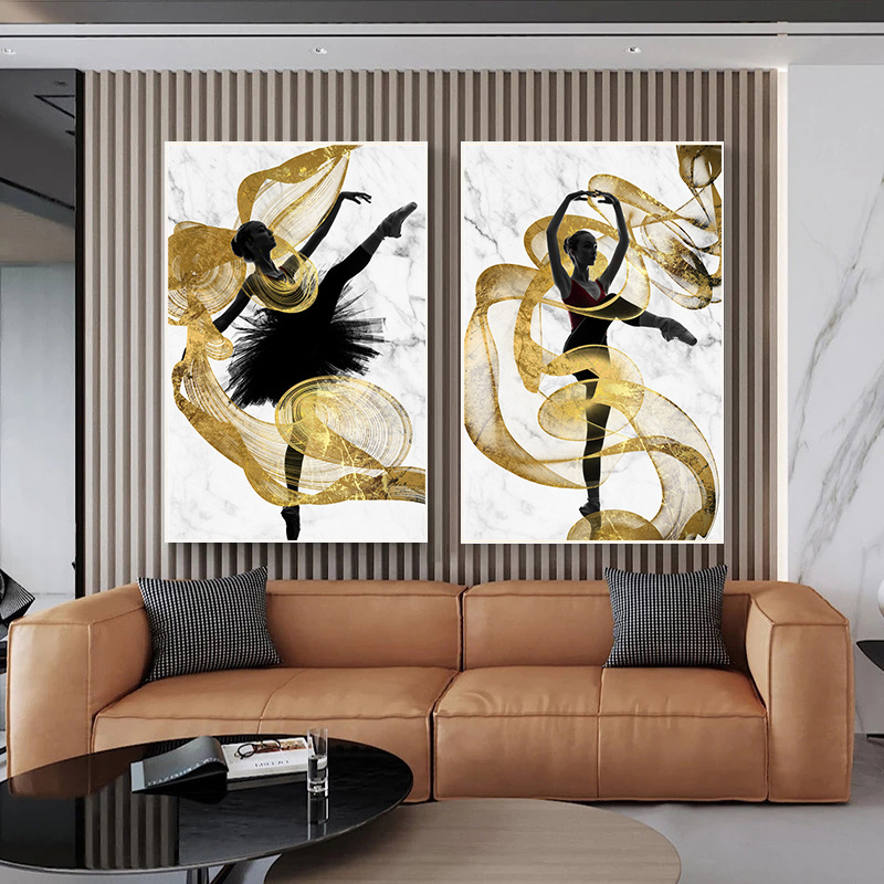 Golden streamer dancing girl portrait abstract luxury Wall Art Pictures Canvas Painting For home Decor Cuadros Living Room