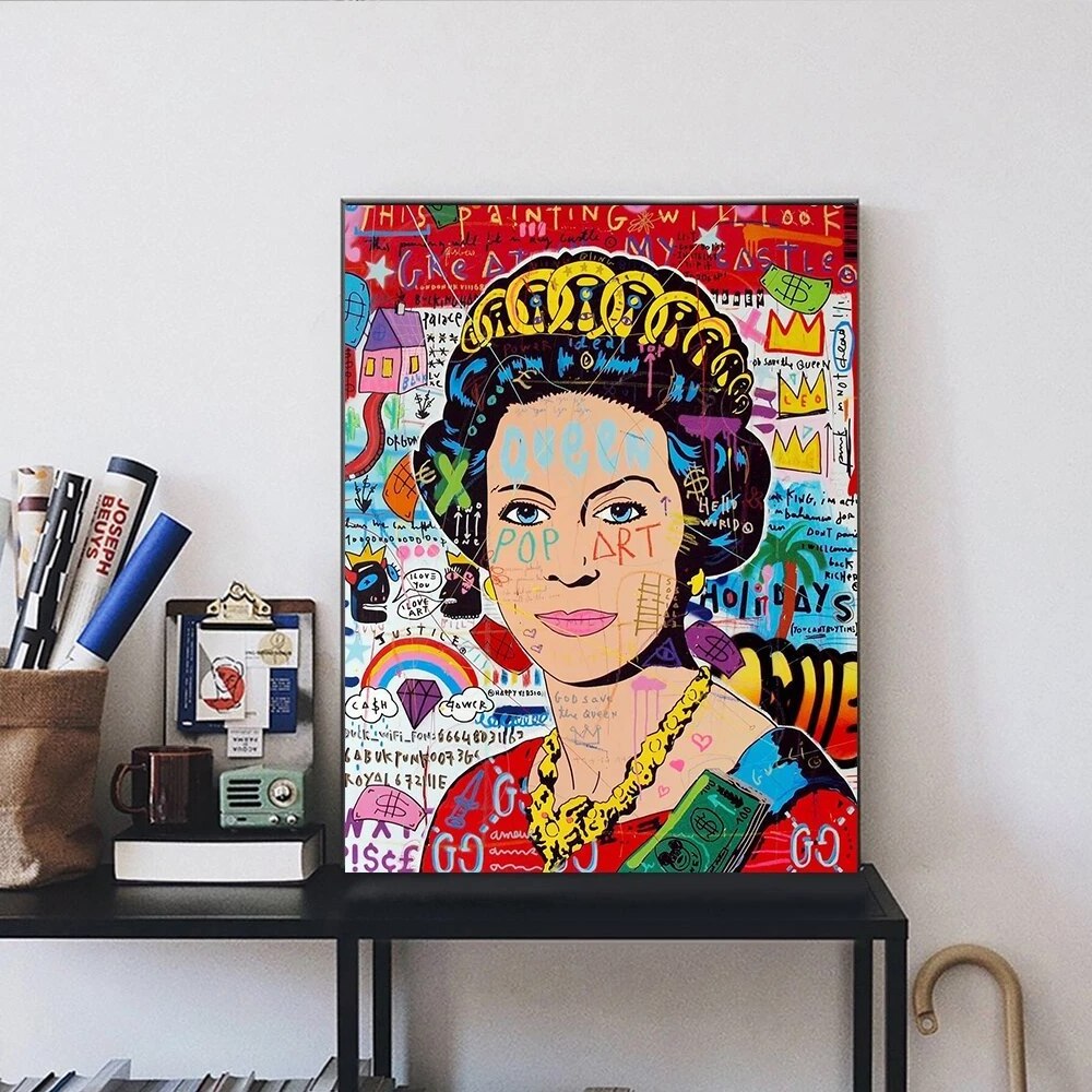 Graffiti Pop Art Queen of England Canvas Painting Colorful Cuadros Posters and Prints Wall Art Pictures Living Room Hom Decor