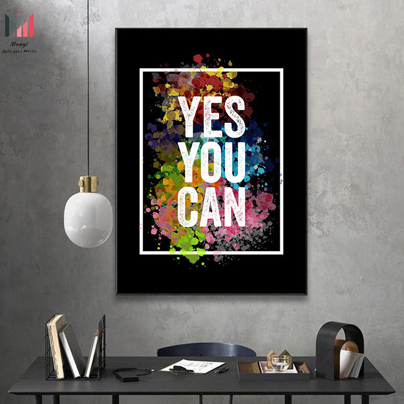 Modern Inspiring Quotes YES YOU CAN Wall Art Pictures and Never Stop To HUSTLE Motivational quotes For Home Office Room Decor