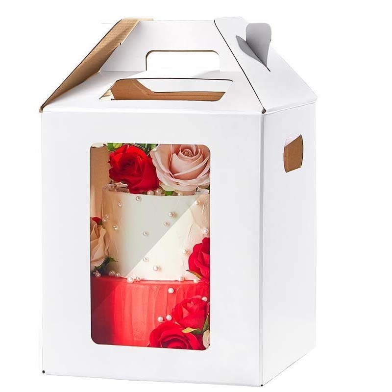 Hot selling cake box with handle kraft packaging large tall cake box with window