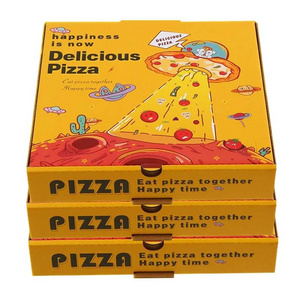 Wholesale high quality cheap custom logo different boxes delicious 10 12 14 inch square pizza box with yellow