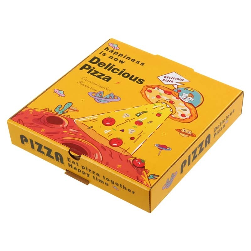 Wholesale high quality cheap custom logo different boxes delicious 10 12 14 inch square pizza box with yellow