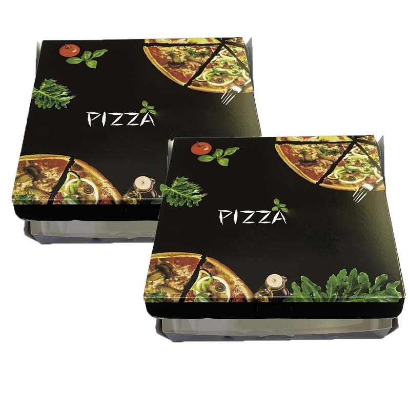 Paper cardboard food grade pictures custom printed window aseptic buy black square pizza boxes with custom logo