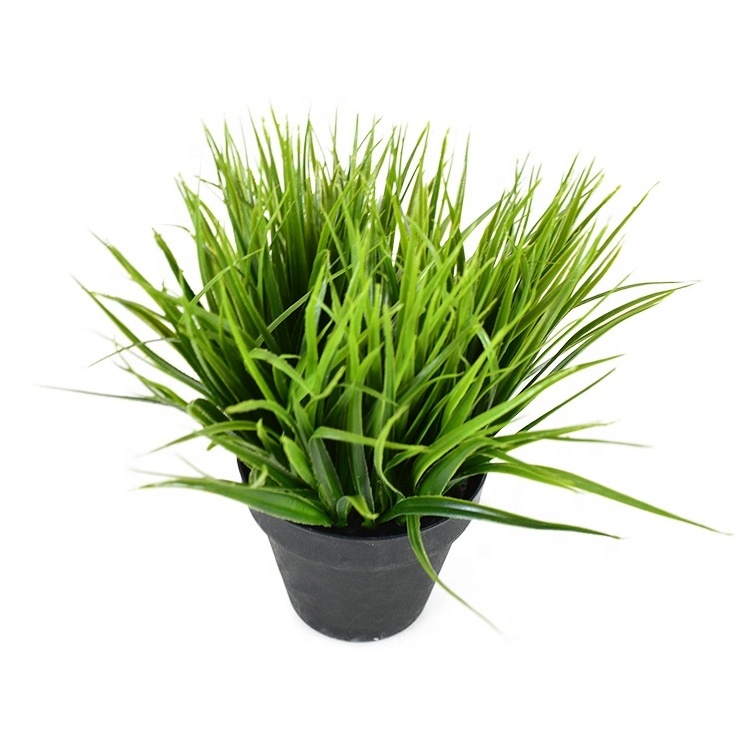 Mini Fake Plants Tabletop Artificial Green Grass Potted in Black Pots Indoor for Office Desk Coffee Table