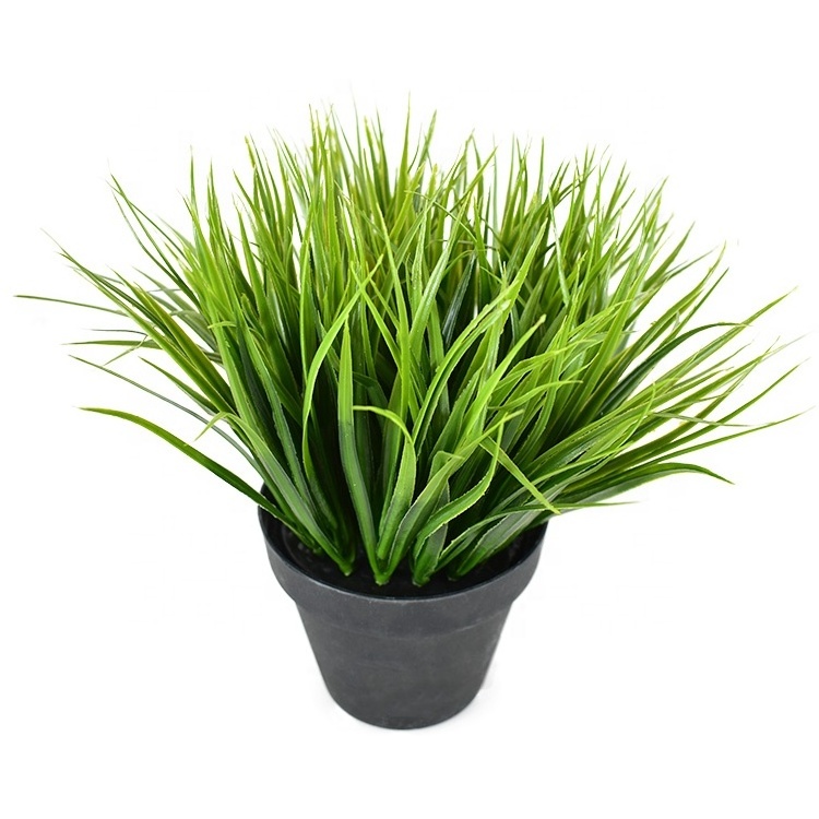 Mini Fake Plants Tabletop Artificial Green Grass Potted in Black Pots Indoor for Office Desk Coffee Table