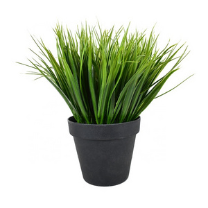 Mini Fake Plants Tabletop Artificial Green Grass Potted in Black Pots Indoor for Office Desk Coffee Table