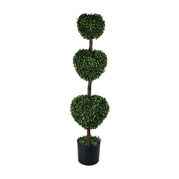 4ft UV Outdoor Plants Artificial Boxwood Topiary Ball Tree Fake Triple Heart Topiaries for front porch