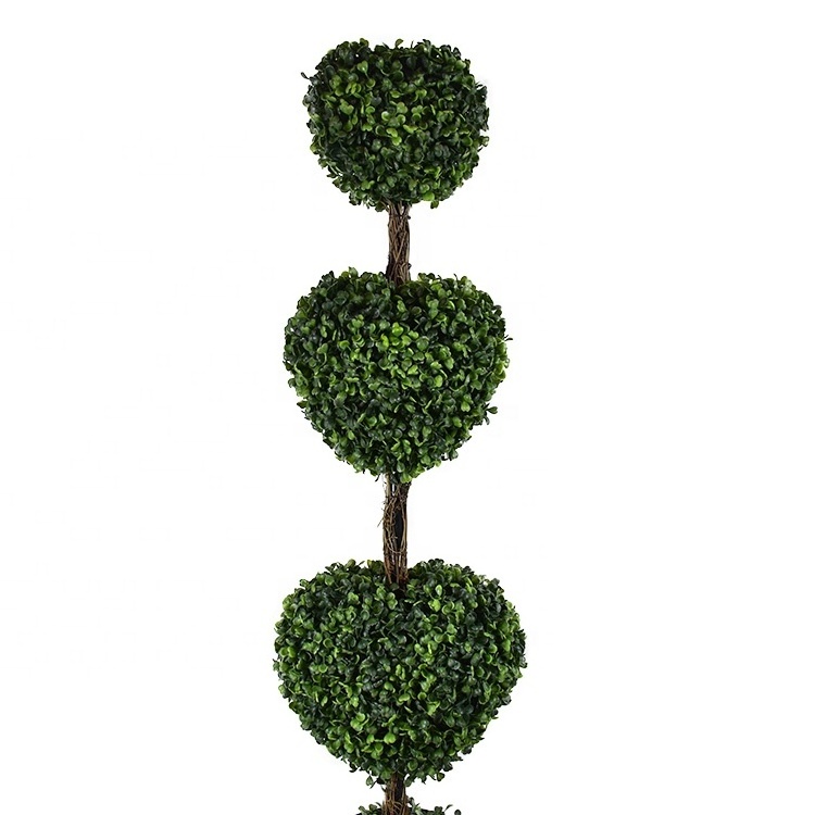 4ft UV Outdoor Plants Artificial Boxwood Topiary Ball Tree Fake Triple Heart Topiaries for front porch