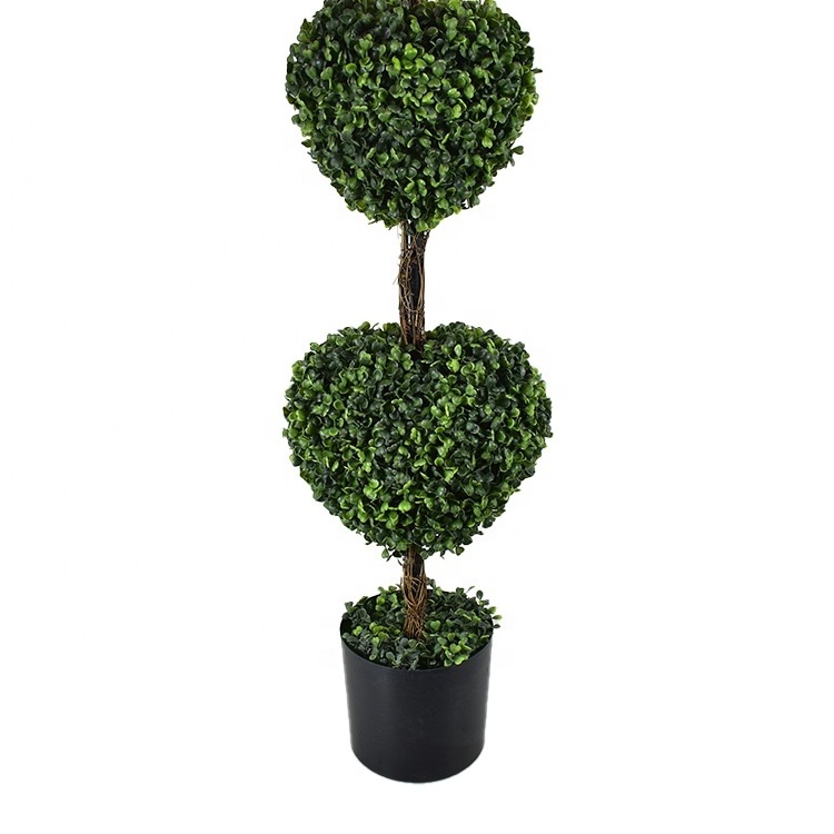 4ft UV Outdoor Plants Artificial Boxwood Topiary Ball Tree Fake Triple Heart Topiaries for front porch