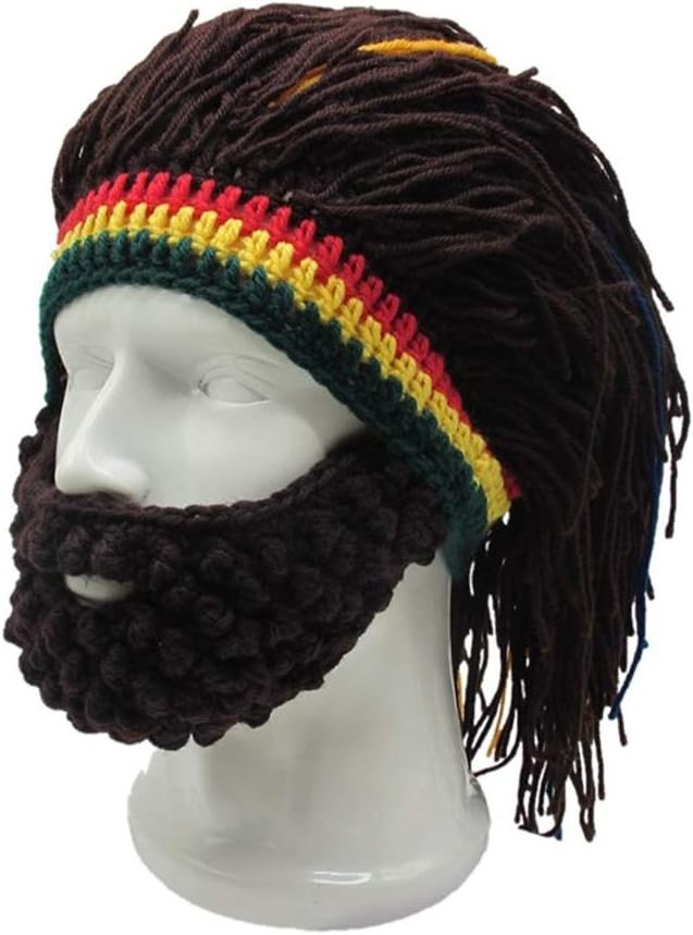 Funny Wig Beard Hats Handmade Knitted Beanie Rasta Hat with Dreadlocks Christmas Halloween Caps