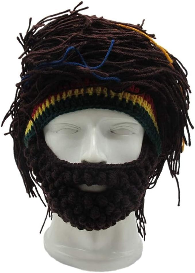 Funny Wig Beard Hats Handmade Knitted Beanie Rasta Hat with Dreadlocks Christmas Halloween Caps