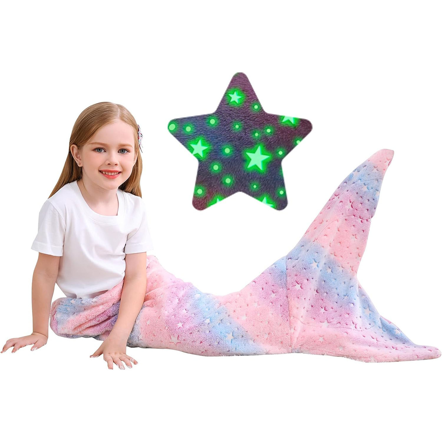 Rainbow Star Winter Warm Funny Glow In The Dark Mermaid Blanket For Kids