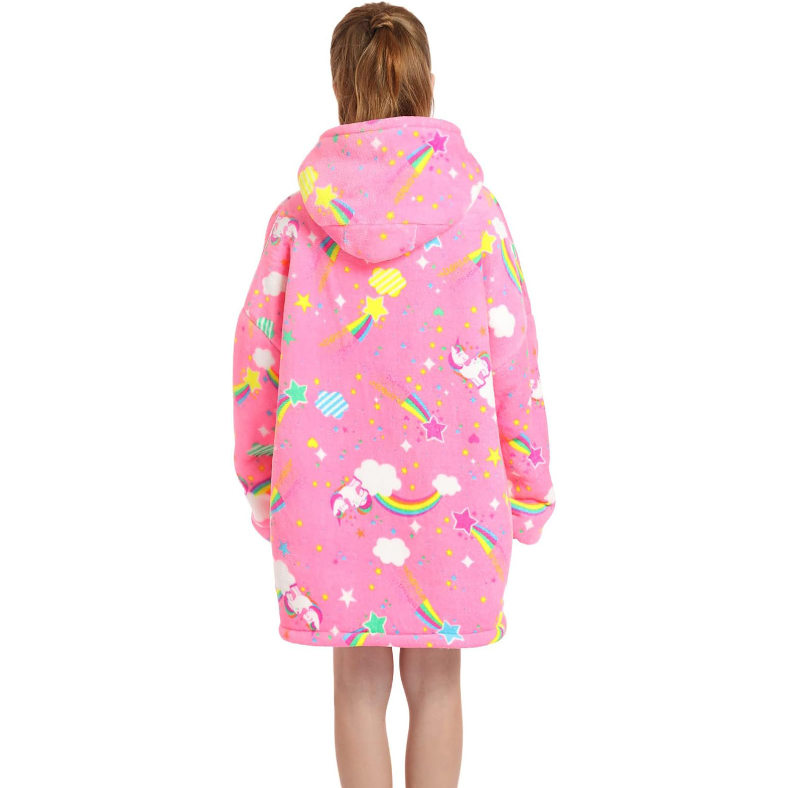 Kids Oversized Blanket Hoodie Unicorn Sherpa Wearable Blanket for Children Teens Fluffy Giant Hooded Sweatshirt