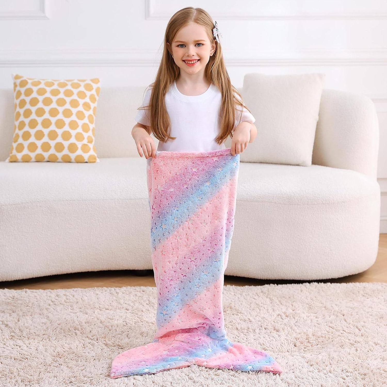 Rainbow Star Winter Warm Funny Glow In The Dark Mermaid Blanket For Kids