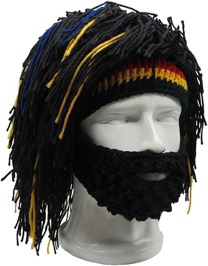 Funny Wig Beard Hats Handmade Knitted Beanie Rasta Hat with Dreadlocks Christmas Halloween Caps