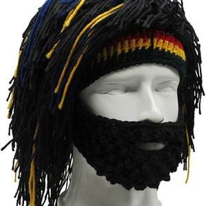 Funny Wig Beard Hats Handmade Knitted Beanie Rasta Hat with Dreadlocks Christmas Halloween Caps