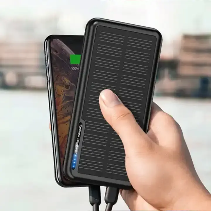 2023 New Trending Solar Power Bank 20000mAh External Battery Pack Dual Super Bright Flashlight Compass Solar Panel Powerbank