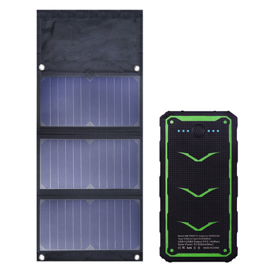 2022 Newest Solar Power Bank 20000mAh Dual USB Travel Portable Solar Mobile Phone Charger With 21W foldable solar panels