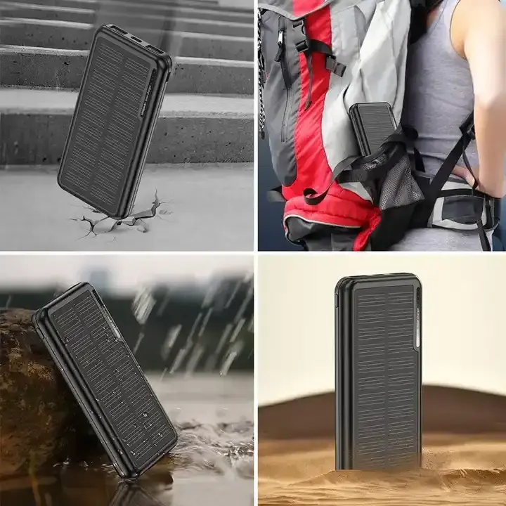 2023 New Trending Solar Power Bank 20000mAh External Battery Pack Dual Super Bright Flashlight Compass Solar Panel Powerbank