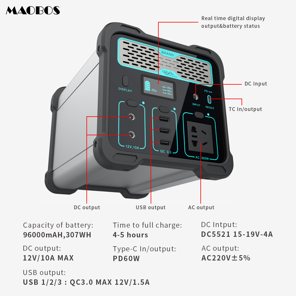 Portable Power Station 300W 96000mah 110V 220V Lifepo4 Battery Pack DC AC USB For Home Outdoor Camping Car Jump