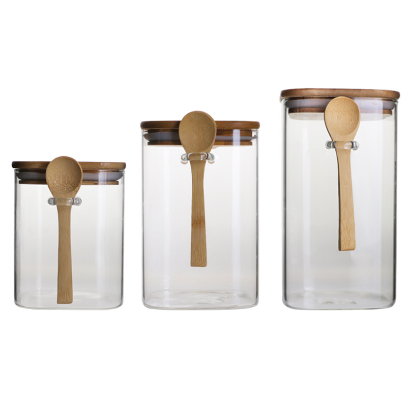 square airtight storage canisters  glass jars with lid and spoon