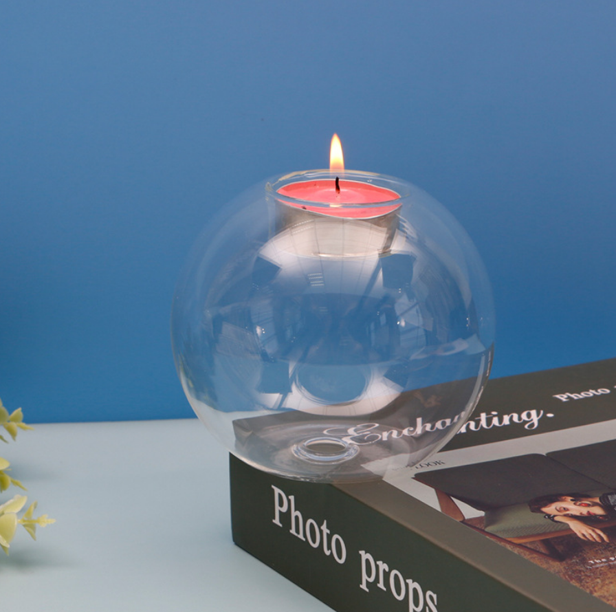 borosilicate  glass round tealight candle holder