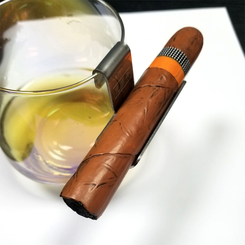 Classic Stainless Steel Cigar Holder with Custom Logo for Whiskey Glass and Cigars Cutters