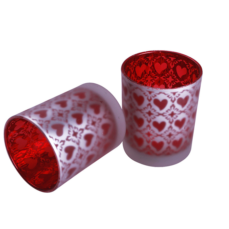 red hearts design empty candle jar votive holder