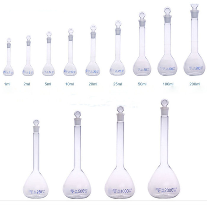 Various Capacity Clear Glass Volumetric Flask with Stopper for Laboratory Use